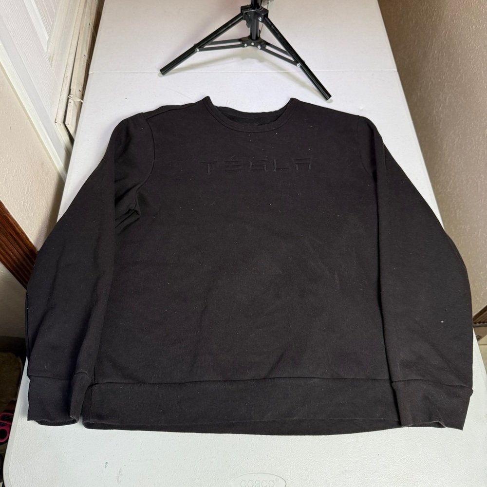 TESLA Black Crewneck Sweatshirt Car Automobile Women’s Sz XL